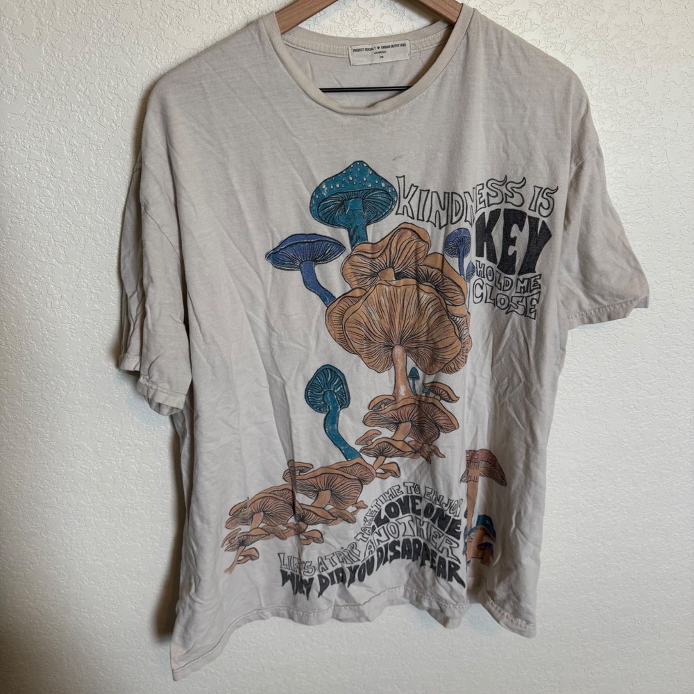 Boho Indie Mushroom Graphic Tee Project Social T Urban Outfitters S/M Beige